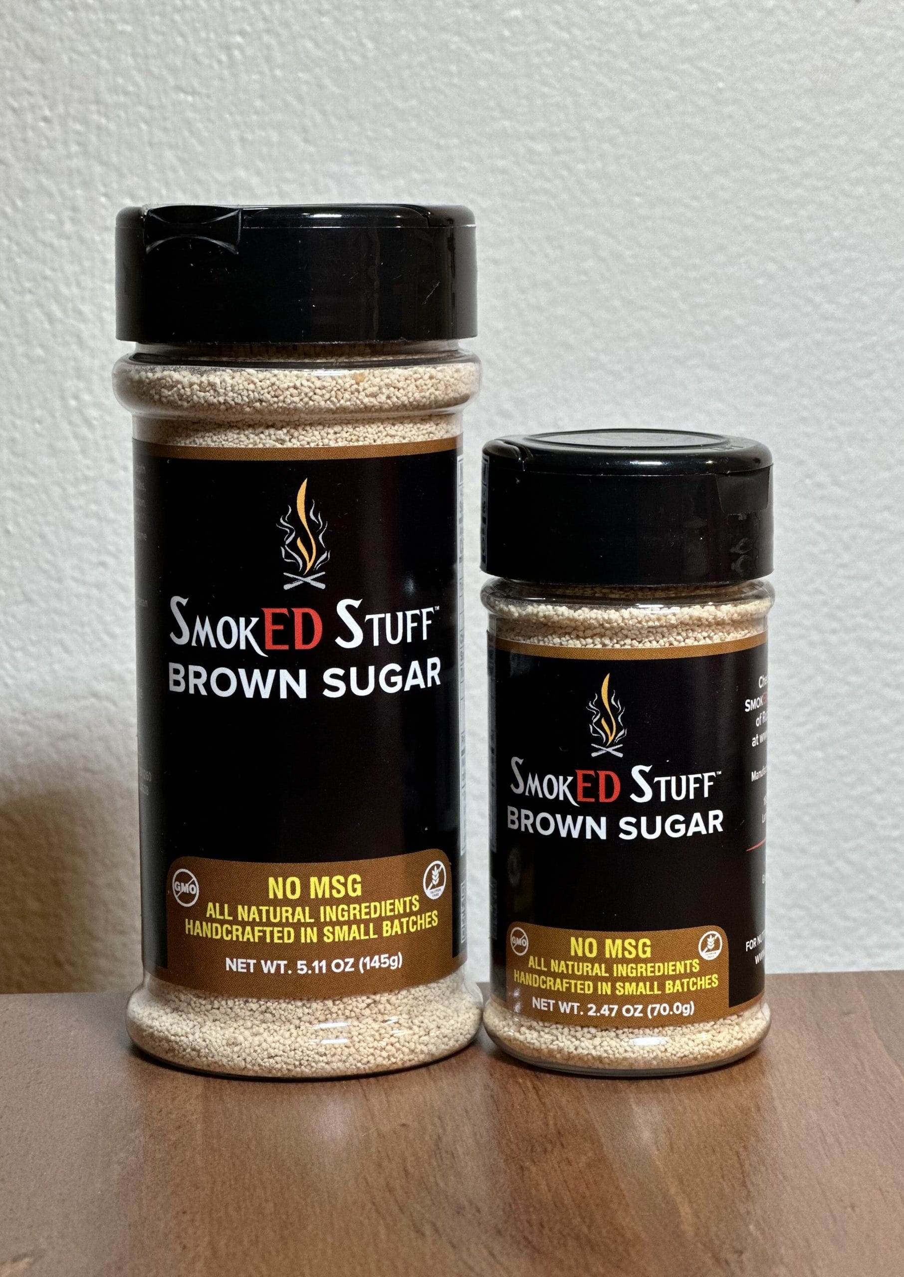 SmokED Brown Sugar large and small shakers – smoke flavored brown sugar pair